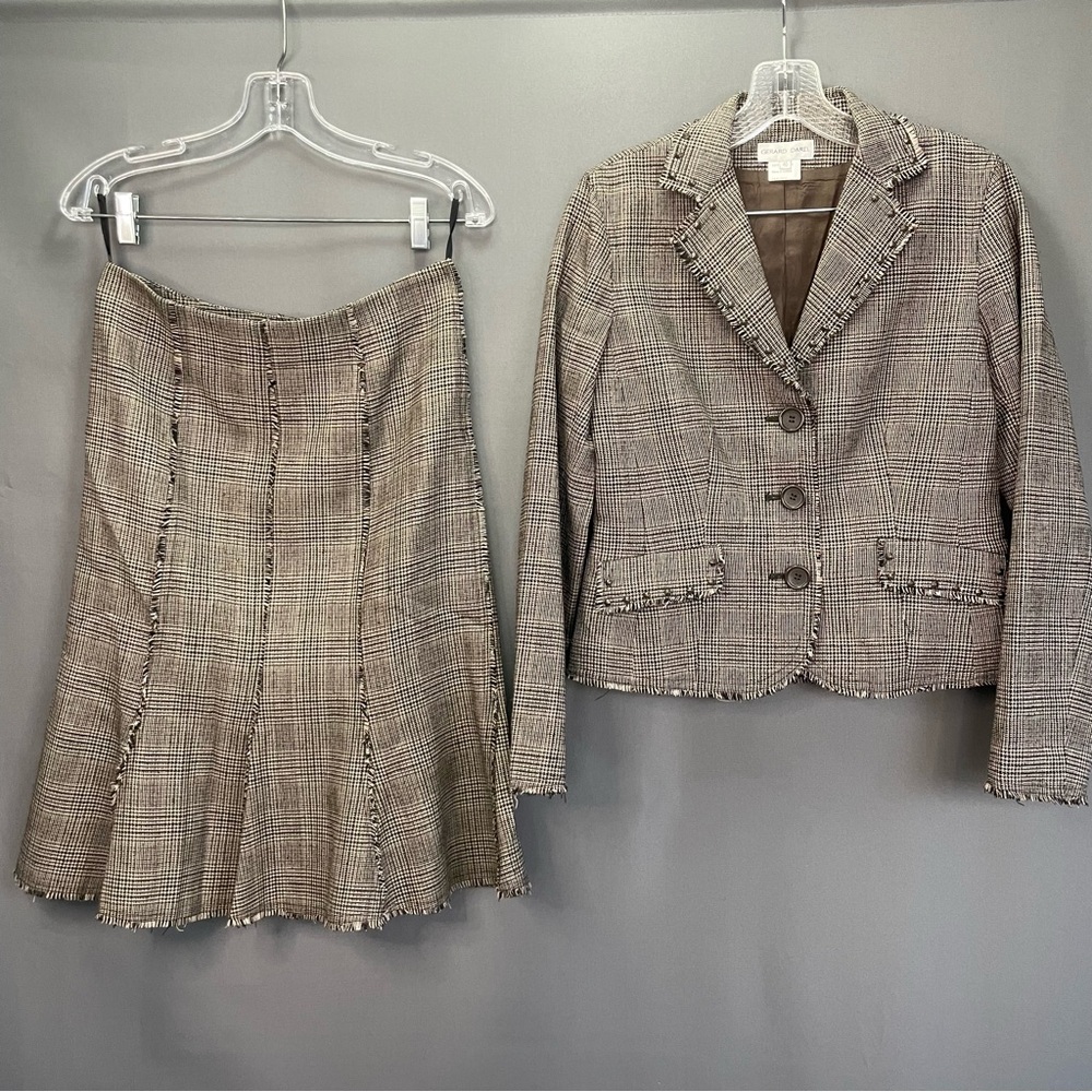 Gerard Darel studded tweed blazer with matching midi skirt raw hem